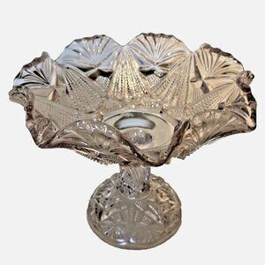 1906 Cambridge "Near Cut" Radium 2626 Clear Glass Compote 8"x9 tall EAPG Antique